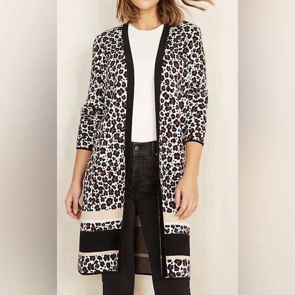 Ann Taylor Sweaters - Ann Taylor Animal Print Open Front Cardigan Medium